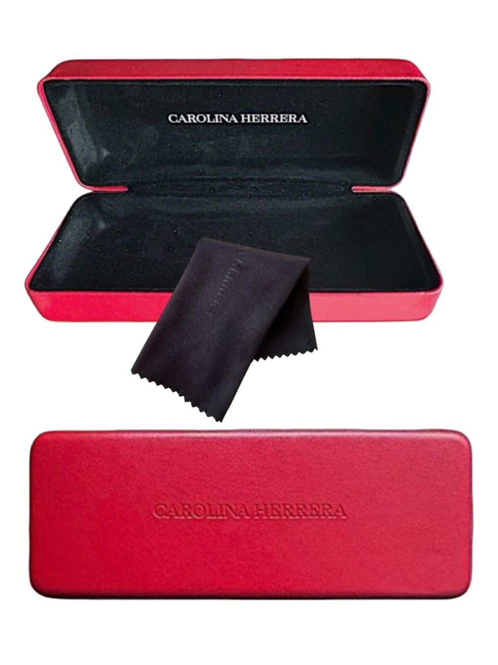 Carolina Herrera Red Leather Eyeglasses Case Hard Shell Rectangle w Cloth 6"